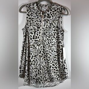 Fyve Women's Sleeveless Zip Front Blouse Top Animal Print Size Medium New